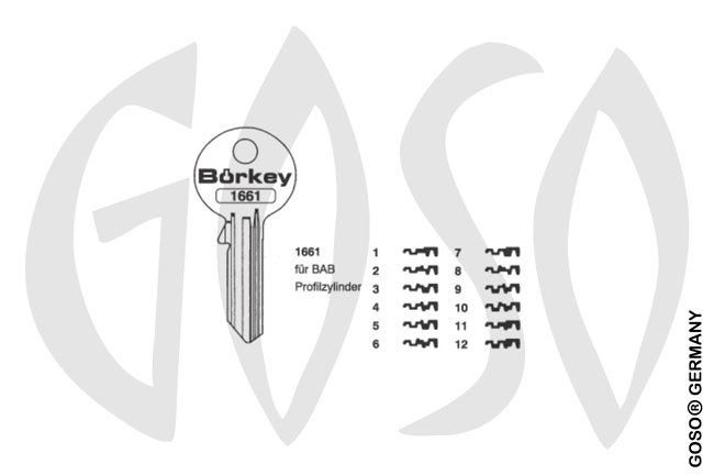 Boerkey cylinder key for BAB profiles BO-1661-8