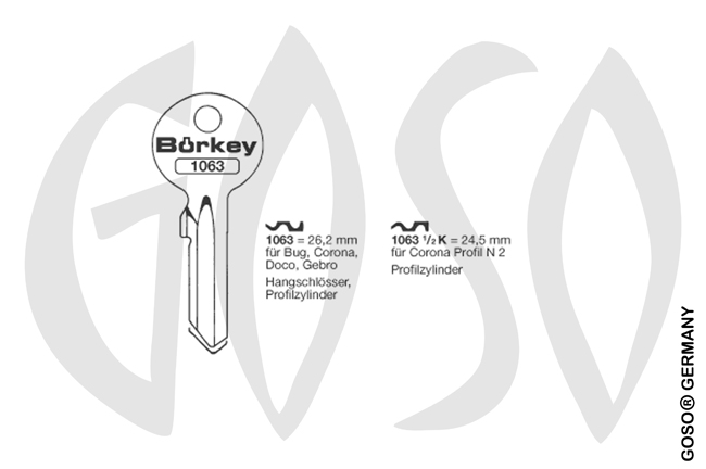 Boerkey cylinder key KL-CRN1 S-COR1 BO-1063 JMA-CO-1D