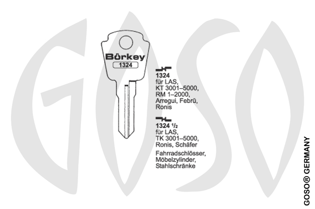 Boerkey cylinder key  KL-LAS3S S-LS11R BO-1324-1/2 JMA-LAS-TK