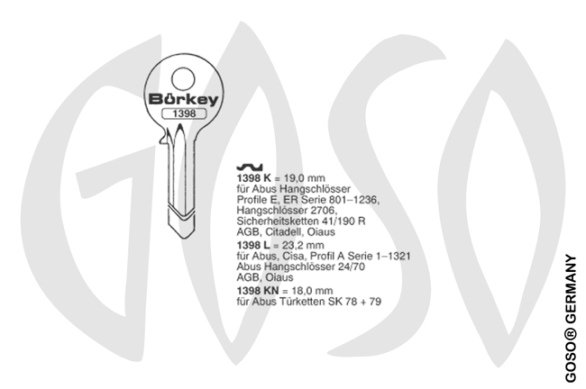 Boerkey cylinder key KL-ABU6 S-AB2 BO-1398K JMA-CI-4DP