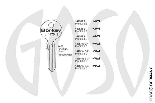Boerkey cylinder key  KL-ABU14S S-AB21R BO-1475-B04 JMA-ABU-55