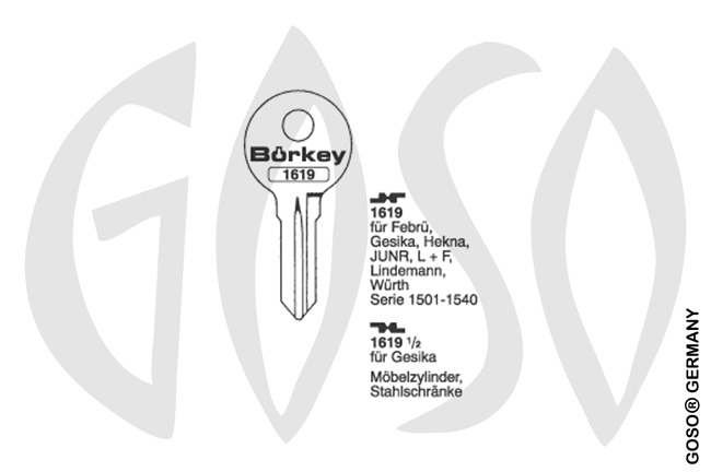 Boerkey cylinder key  KL-HE1 S-HN3 BO-1619 JMA-HEK-4