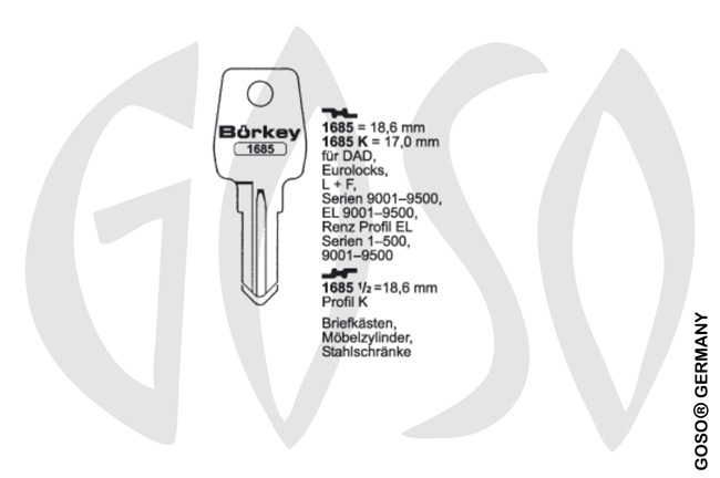 Boerkey cylinder key KL-LF23R S-LF23R BO-1685 JMA-LF-29D