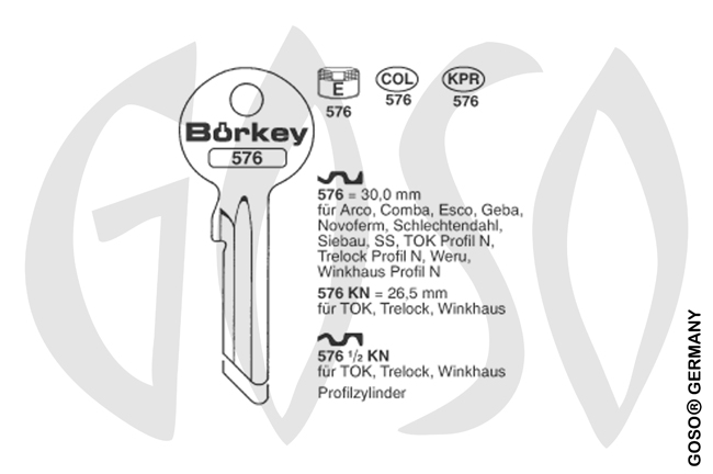 Boerkey cylinder key KL-TK1-A S-TO1X BO-576 JMA-TOK-6D