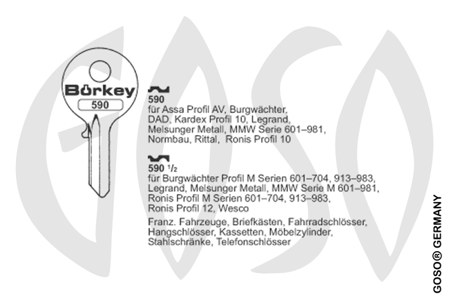 Boerkey cylinder key KL-RI11 S-RO21 BO-590 JMA-RO-16D