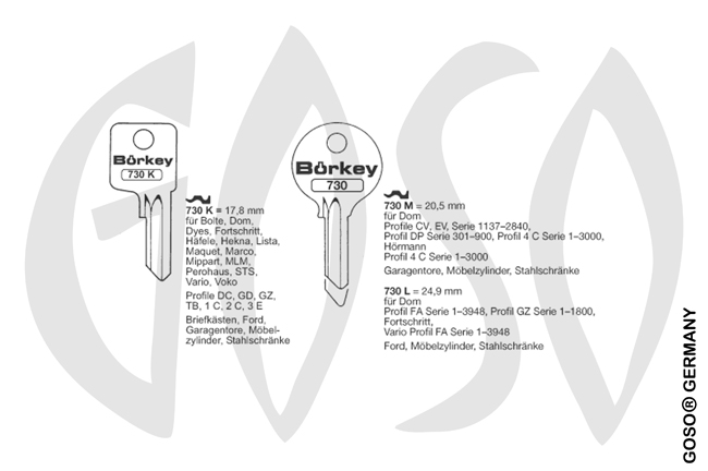 Boerkey cylinder key KL-DO20 S-DM11 BO-730K JMA-DOM-18D
