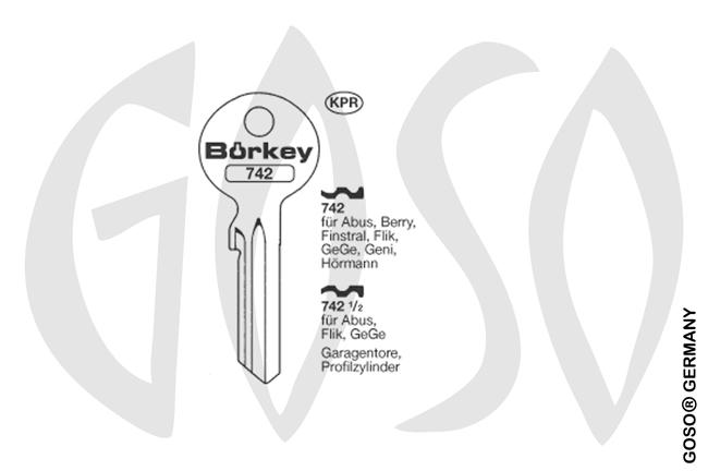 Boerkey cylinder key KL-GG2-A S-GE1X BO-742 JMA-GE-5D