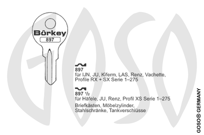 Boerkey cylinder key KL-KM5 S-KI5R BO-897 JMA-LAS-SX