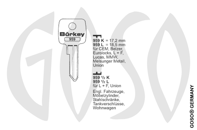 Boerkey cylinder key KL-LF85 S-LF4 BO-959L JMA-LF-15