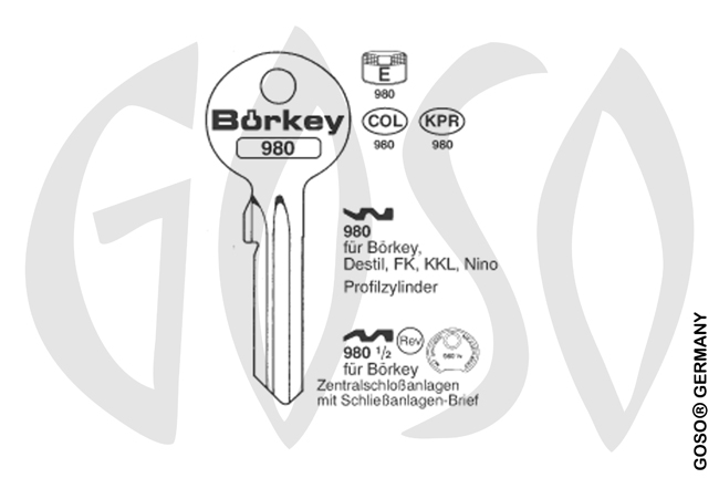 Boerkey Zylinderschlssel KL-COR6D-A S-CB6 BO-980 JMA-COR-1D