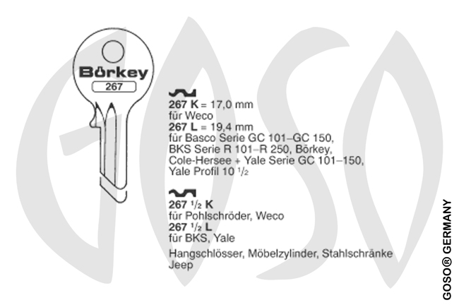 Boerkey cylinder key BO-267 1/2 K