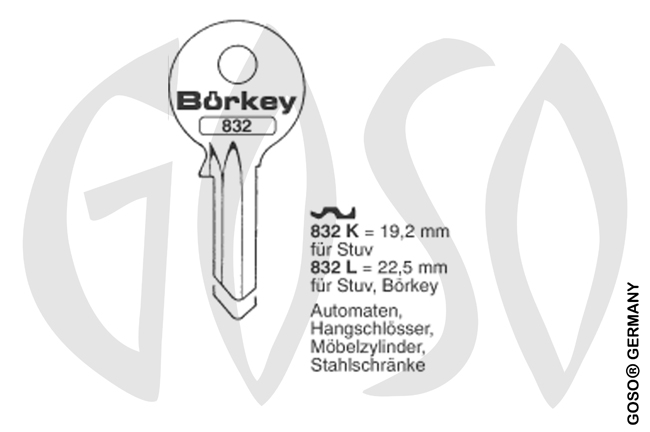 Boerkey Zylinderschlssel Standard Stahl  BO-832L