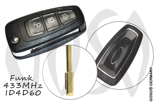 Remote Key for Ford DST40 433MHZ ID4D63 FO21 3 Button 8226-2
