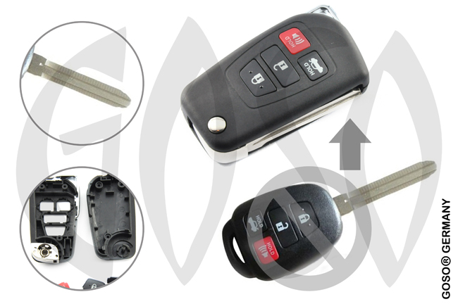 Key Shell for Toyota key blank folding Toy43 4 button panic 8356