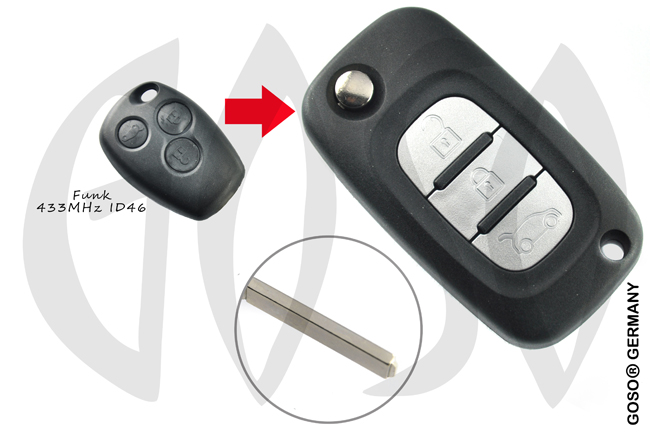 Remote Key for Renault ID46  PCF7946 433Mhz  ASK 3button VA2 8936-2