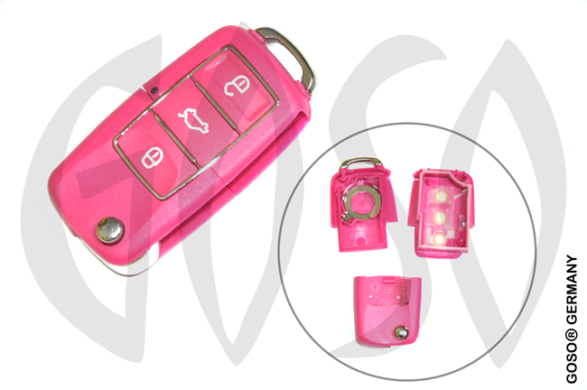 Key Shell for VAG Audi VW Seat Skoda  3 buttons waterproof pink 9858