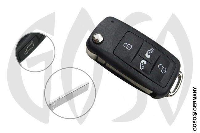 Key Shell for VAG Audi VW Seat Skoda Flipkey HU66 5T black 9889-5
