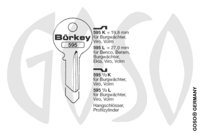 Boerkey cylinder key Standard steel  KL-VR4S S-VI083 BO-595K JMA-VI-4D