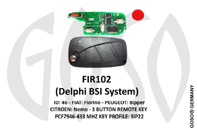 IEA-Zedfull Remote Key for Fiat ALFA ROMEO 433MHZ ID46 PCF7946 SIP22 3B Delphi FIR102E ZR36