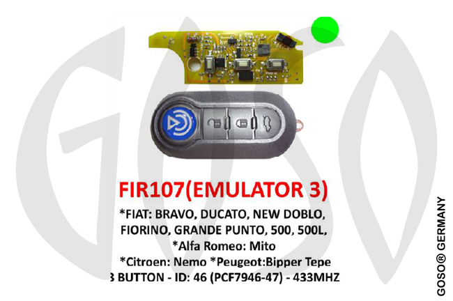 IEA- Zedfull Fiat Remote Key 433MHz ID46 PCF7946/47 3T FIR107 ZR41 IEA- Zedfull Fiat Remote Key 433MHz ID46 PCF7946/47 3T FIR107 ZR41