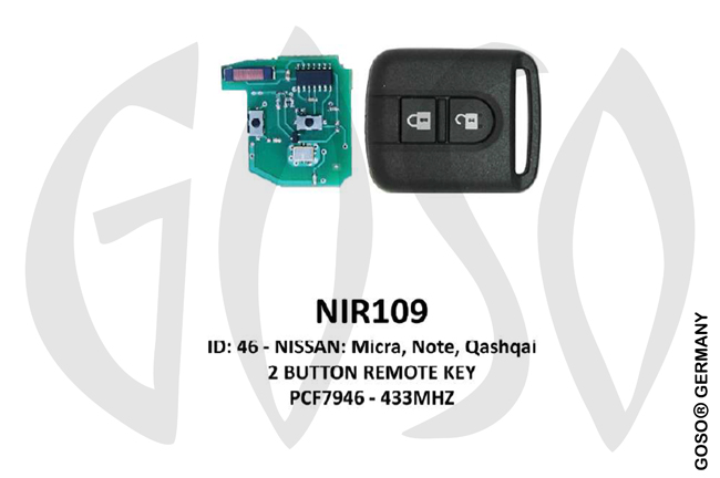 IEA- Zedfull - Remote Key for Nissan ID46 PCF7946 433MHz 2T NSN14 NIR109 ZR58