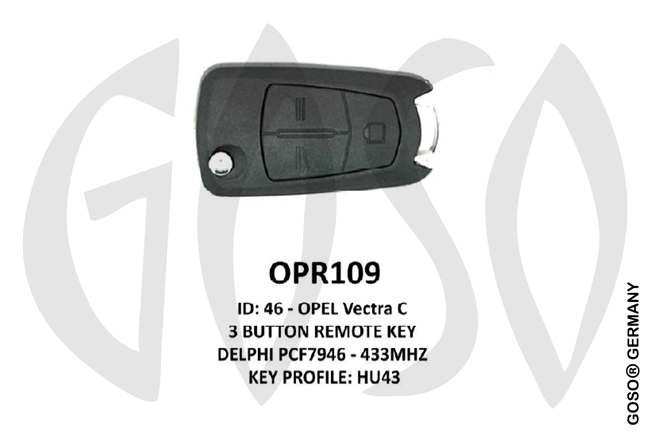 Remote Key for Opel Zedfull  ID46  PCF7946 433MHz 3T HU43 OPR109 ZR62