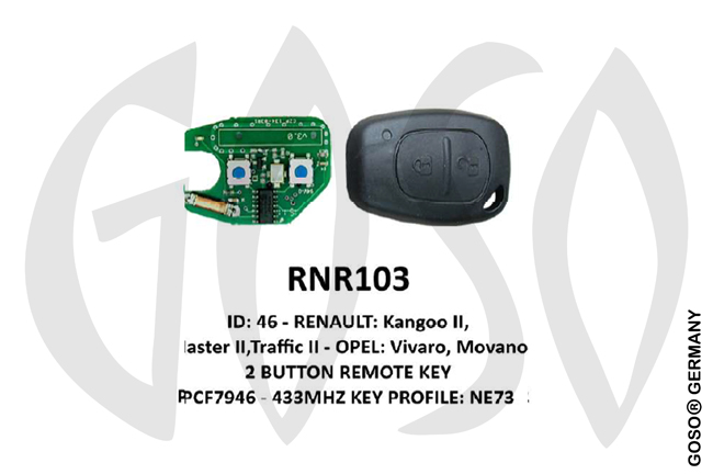 Remote Key for Renault IEA-Zedfull ID46 PCF7946 433MHz  2T NE73 RNR103 ZR83