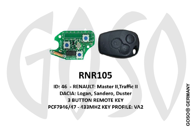 Remote Key for Renault IEA-Zedfull ID46 433MHz  PCF7946 3T VA2 RNR105 ZR84