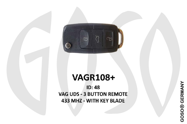 Remote Key for VW IEA-Zedfull ID48 433MHz  3T  UDS VAGR108+ ZR98